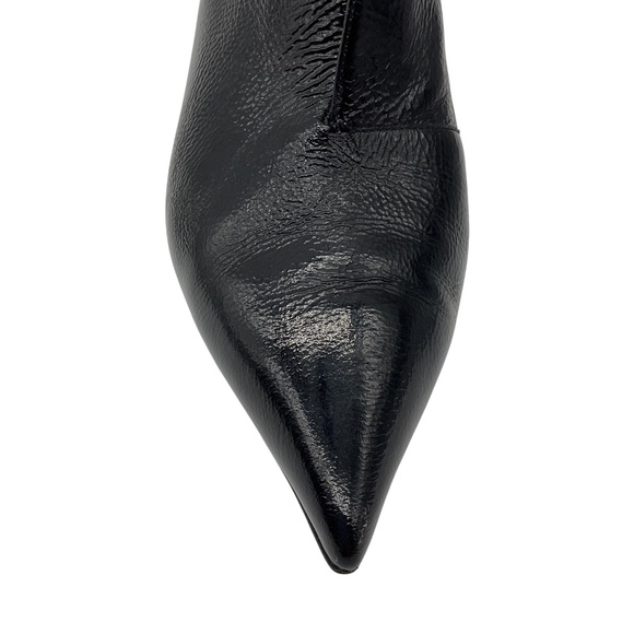 CELINE BLACK POINTED TOE LOW HEEL PATENT LEATHER BOOTIES - Picture 5 of 8